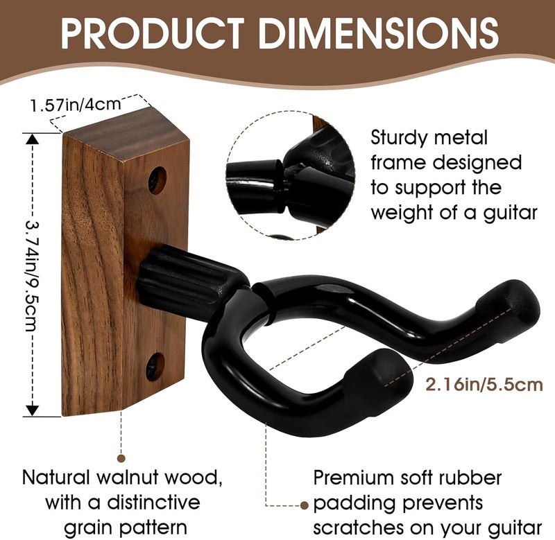 Dirvcp Wall Mounted Guitar Stand - Non Slip U-Shaped Suspension System, 2-Piece Set for Safe Storage of Original Guitar, Electric Guitar, Bass, and Six String Guitar - Image 2